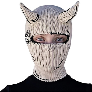 SZ1453 drôle diable cornes bonnets tricotés chapeau chaud <span class=keywords><strong>cagoule</strong></span> chapeau chapeau intégral personnalisé <span class=keywords><strong>cagoule</strong></span> masque de ski avec cornes - Product Image 4