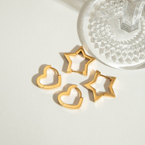 Pendientes de Aro en Forma de Estrella y Corazón, Acero Inoxidable, Chapado en Oro, Joyería Geométrica de Moda para Mujer - Product Image 4