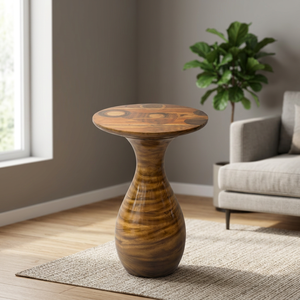 Table basse en bois moderne, design contemporain, fabrication artisanale, meubles de salon, plateau rond, base en bois massif - Product Image 4