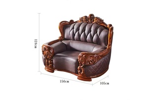 Luxury European Hand Carved Solid Wood Frame Leather Sectional <b>Sofa</b> Set for <b>Hotel</b> Apartment Living Room Commercial Use - Product Image 4