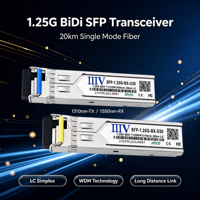 Transceptor Óptico SFP BiDi de 1.25G, 20kM, 1310nm/1490nm/1550nm, LC, Fibra Monomodo SMF, DDM, Módulo SFP Bidireccional de Fibra Única