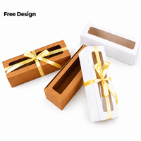 Boîte à gâteau roulé suisse en papier kraft avec fenêtre transparente, emballage rectangulaire avec ruban blanc pour desserts et pâtisseries, vente en gros