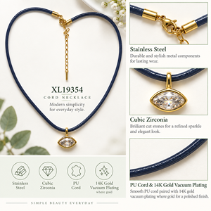 Collier en pierre bleue, plaqué or 14 carats sous vide, en acier inoxydable - Product Image 4
