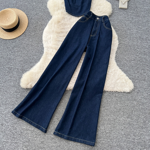 Conjunto Casual de Verano de 2 Piezas para Mujer, Top Tipo Túnica y Traje de <span class=keywords><strong>Mezclilla</strong></span> Ajustado, Conjuntos Deportivos al por Mayor - Product Image 3