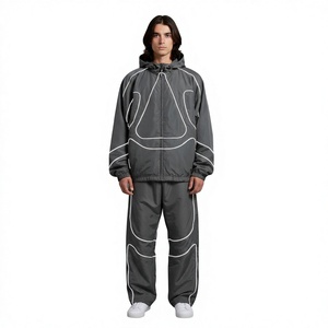 Ensemble 2 pièces streetwear homme coupe-vent hiver 100% nylon avec logo personnalisé imprimé, design léger à passepoil, haute qualité - Product Image 1