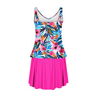 Maillot de bain tankini OEM pour femme, effet ventre plat, col en V, motif floral bleu, 2 pièces avec jupe, taille haute, maillot de bain modeste, vente en gros