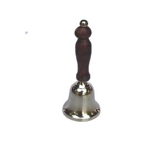 Cloche de noël en laiton moulé, en métal avec vernis miroir et poignée en bois, carillons de noël - Product Image 1