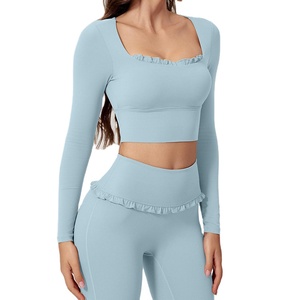Conjunto de Yoga de Dos Piezas de Manga Larga de Secado Rápido de Alta Calidad Personalizado <span class=keywords><strong>LANGHE</strong></span>, Conjuntos de Fitness de Gimnasio para Mujer - Product Image 3