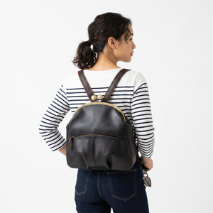 Vintage-Inspired Clasp Frame Leather <b>Backpack</b> – Handmade in Japan - Product Image 2