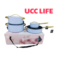 UCC LIFE Ensemble de 7 ustensiles de cuisine antiadhésifs en céramique avec marmite, faitout, poêle et wok