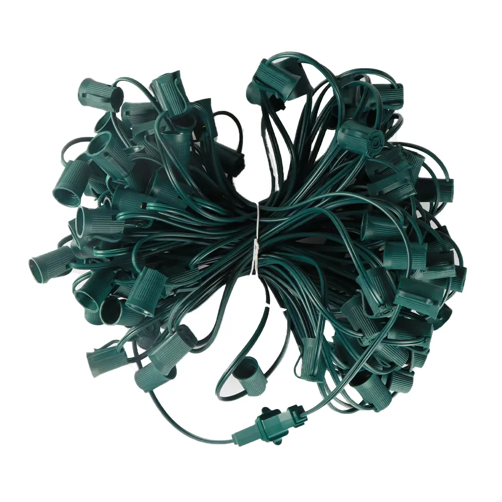 1000pcs C9 Socket 1000FT 12-Inch Christmas White Green Black Wire Light Spool With SPT-1 E17 Base Holiday Lighting