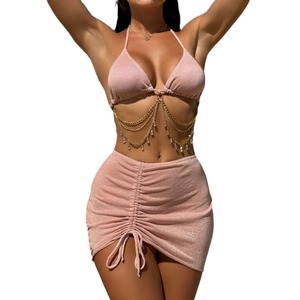 Nouveau maillot de bain trois pièces sexy avec cordon de serrage, tissu scintillant, lanière - Product Image 5