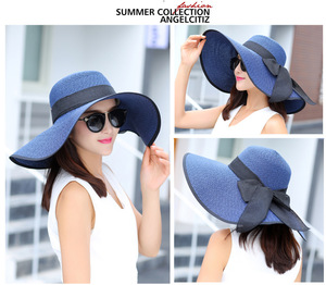 OEM Été Femmes En Plein Air Pliable Plage Vacances <span class=keywords><strong>Soleil</strong></span> Protection UV Chapeau De Paille À La Mode Arc Doux Ourlet <span class=keywords><strong>Pare</strong></span>-<span class=keywords><strong>Soleil</strong></span> Cap - Product Image 4