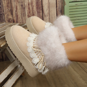 Bottes de neige à plateforme pour femmes, semelle épaisse, fausse fourrure, dentelle, daim, bottes d'hiver à la cheville - Product Image 3