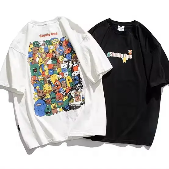 Camiseta japonesa de manga curta estilo hip hop para homens e mulheres, estampa de desenho animado, estilo cinco centavos, verão 2024