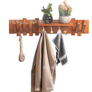 Wooden Wall Mounted Clothes Rack With <b>Hooks</b> <b>Shelf</b> Entryway Organizer Reddish Brown 25.59 In Length Durable Storage Solution - Product Image 5