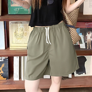 Pantalon de plage d'été pour femme, coupe ample, taille haute, cordon de serrage, jambe large, style décontracté et sportif, vert kaki, noir, respirant, taille adulte - Product Image 1