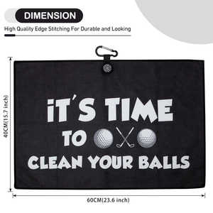 Serviette de golf en microfibre noire avec logo personnalisé, badge brodé, personnalisable OEM ODM, séchage rapide, cadeau - Product Image 6