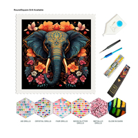 Lukisan Berlian Hewan Grosir, Kit Keluarga Gajah 5D Full Drill Resin DIY Diamond Painting
