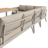 Ensemble de canapé de jardin en forme de L AJUNION, structure en fer, accoudoirs tressés, canapé modulaire, mobilier d'extérieur, ensemble de salon avec table basse en WPC