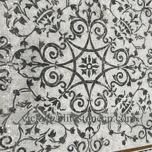 Jet Marble Inlay Border Design Eingang Marmor Bodenfliesen Muster Mosaik Wasserstrahl Medaillons Bodenbelag für Lobby - Product Image 4