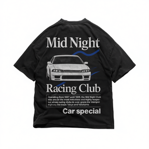 เสื้อยืด Midnight Racing Club สีดำล้างสี ทรงโอเวอร์ไซส์ ทรงบ็อกซี่ ยูนิเซ็กส์ สไตล์ JDM สตรีทแวร์ ลายกราฟิก - Product Image 2