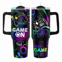 Vaso de 40 oz con asa, impresión 3D creativa, con pajita, libre de BPA, doble pared, vaso de acero inoxidable de 40 oz
