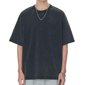 T-shirt surdimensionné à manches courtes personnalisé 275G pour hommes 100% coton Vetement lourd Homme Camiseta formel léopard lavé couleur unie - Product Image 4