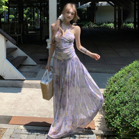 Robe midi écologique pour femme, taille naturelle, en maille florale, épaules dénudées, dos nu, dentelle, style doux, pour vacances à la plage, vente en gros, promotion chaude