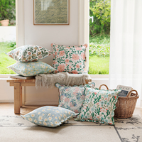 Housse de coussin décorative tissée imprimée 18x18 pouces, bord festonné moderne, garniture à volants, motifs végétaux avec bordure à revers