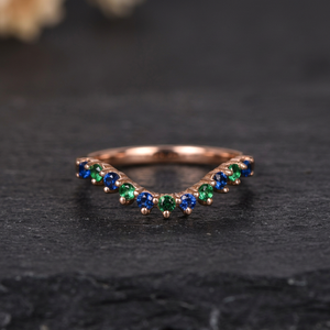 Anillo de Eternidad de 2 mm con Esmeralda Verde Natural y Zafiro Azul, Plata de Ley 925 Chapada en Oro, Joyería de Boda con Piedras Preciosas Coloridas - Product Image 5