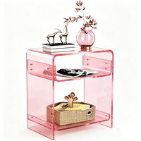 Meuble de salon moderne en acrylique, table d'appoint, table pour tourne-disque avec étagère de rangement, table d'appoint transparente, table de chevet