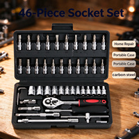 Lucky Wholesale Kit de douilles et embouts 46 pièces 1/4 pouce en acier au carbone avec clé à cliquet, personnalisable OEM pour réparation de vélos et bricolage domestique