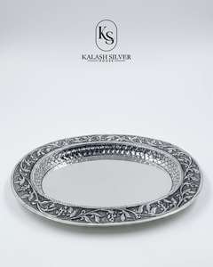 Juego de Vasos Dobles de Plata 925 Hechos a Mano con Bandeja Ovalada, Vajilla de Diseño Tradicional para Regalo de Boda y Uso Doméstico - Product Image 2