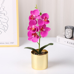 Plante d'orchidée Phalaenopsis artificielle en pot doré 30 cm résistante aux UV, décoration d'intérieur, accessoire de photographie - Product Image 3