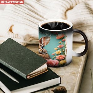Magic Gift <b>Mug</b> Frosted Black 11oz Ceramic Heat Activated Cup <b>Easter</b> Bunny Flower Design - Product Image 3