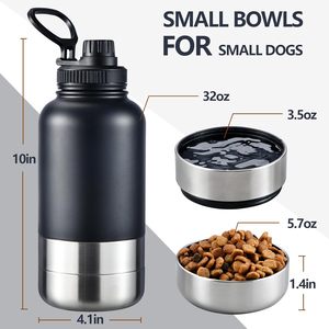 Bouteille d'eau isotherme portable 3-en-1 en acier inoxydable de 32 oz pour animaux de compagnie avec logo personnalisé – Gamelle de voyage extérieure - Product Image 2