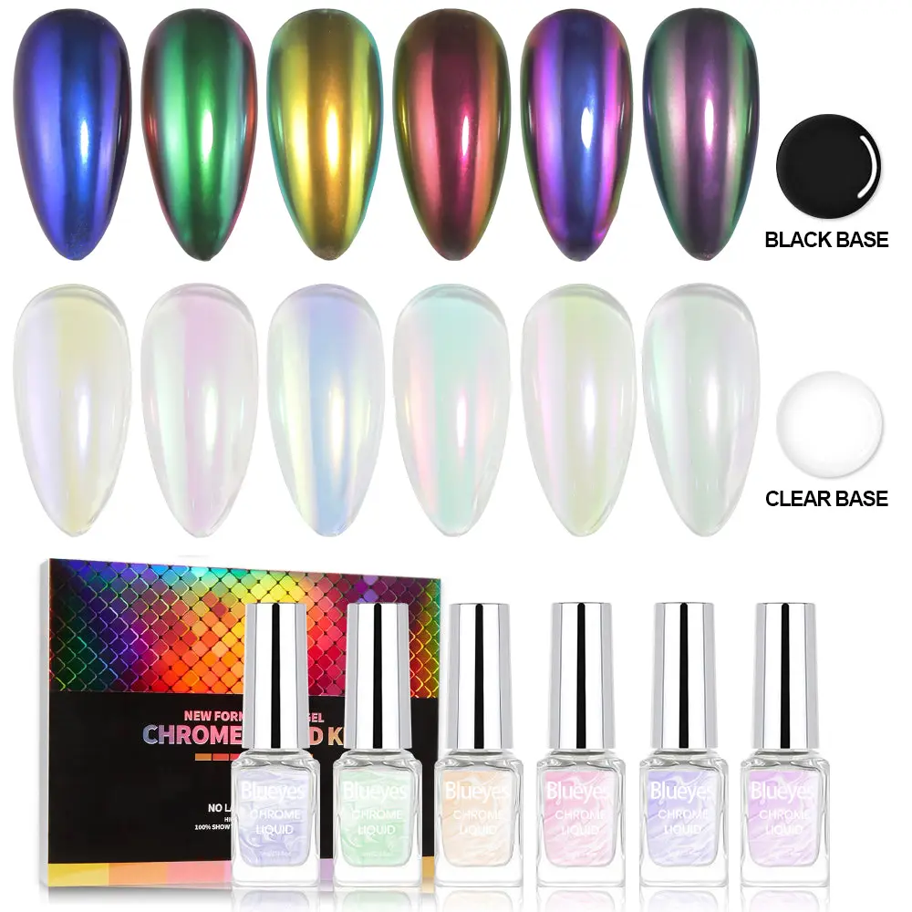 Fornecedor de unhas OEM Gel Blueyes 6 cores 5ml efeito Aurora semi permanente espelho líquido cromado esmalte mágico