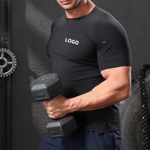 T-Shirt Sportiva da <span class=keywords><strong>Uomo</strong></span> <span class=keywords><strong>Slim</strong></span> <span class=keywords><strong>Fit</strong></span> con Logo Personalizzato, Asciugatura Rapida in Poliestere/Spandex, Stampa Muscolare - Product Image 2