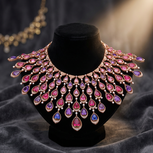 Collier ras du cou en cristal plaqué or rose pour femmes, bijoux de luxe pour fête - Product Image 3