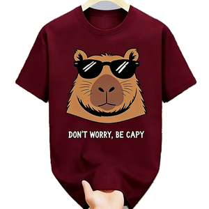 T-Shirt Divertente con Capibara 'Don't Worry Be Capy', Maglietta Oversize in Cotone a Maniche Corte, Streetwear Casual - Product Image 2