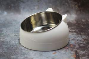 Aço inoxidável Double <span class=keywords><strong>Bowl</strong></span> Gatos Cães Proteção Cervical Boca Oblíqua Hot Pet Food Basin Forma Arredondada Pequenos Animais Fornecimento - Product Image 6