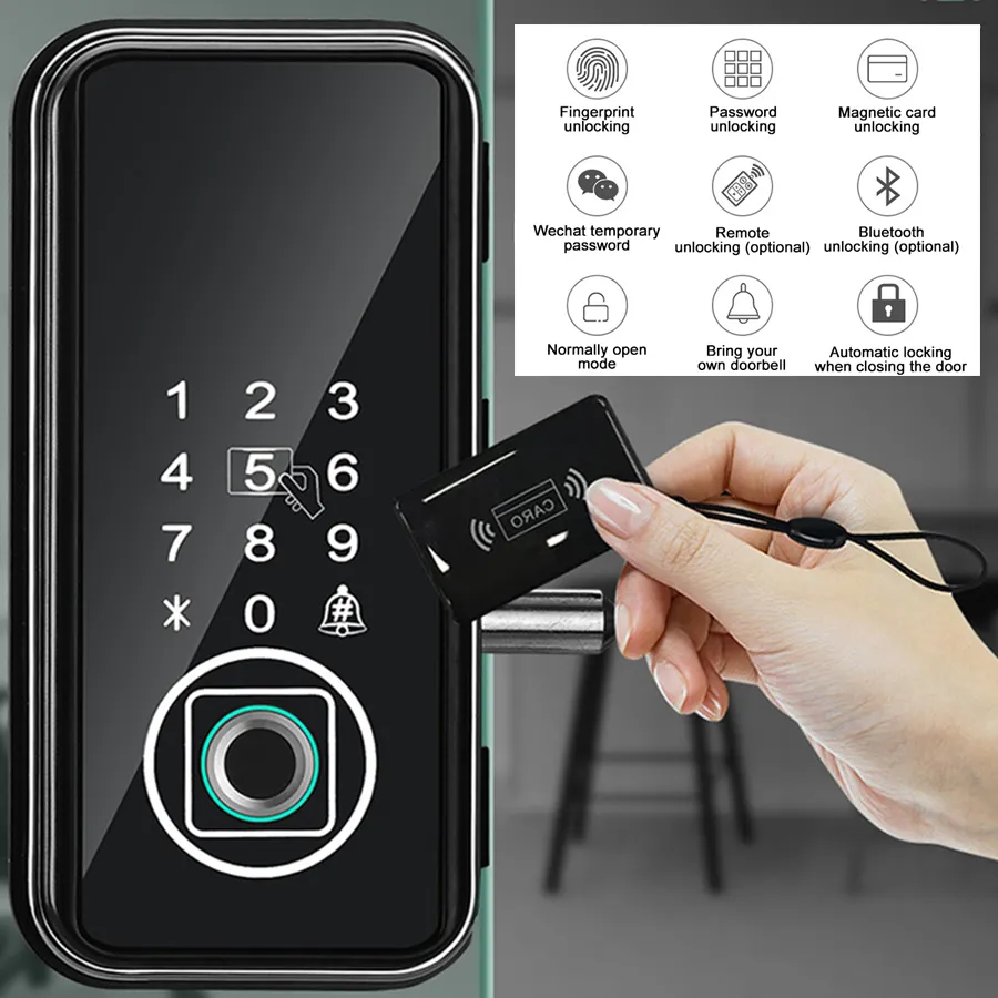 Electric Fingerprint Passcode Card Bluetooth Remote Control Biometric Digital Smart Frameless Glass Door Locks for Glass Door