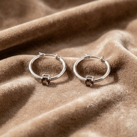 Boucles d'oreilles créoles personnalisées OEM/ODM en argent sterling 925 avec quartz fumé carré, vente en gros