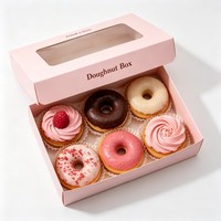 Boîte à pâtisserie personnalisée en papier pour biscuits, donuts, gâteaux au chocolat, boîte en papier rose avec couvercle transparent
