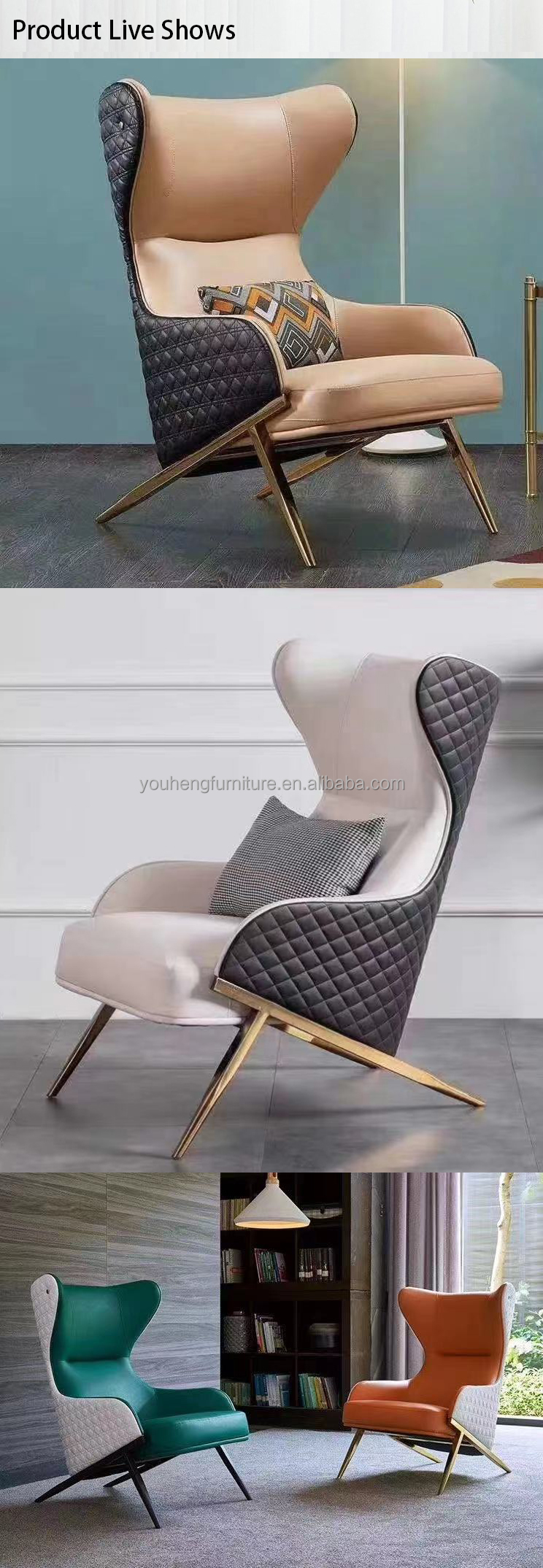 Modern living room lounge recliner Luxury stainless steel Nordic leisure armchair single sofa lazy chair