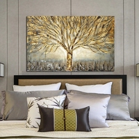 Art mural abstrait de luxe moderne peint à la main, arbre de vie doré, peinture à l'huile sur toile pour la maison, hôtel, article de projet