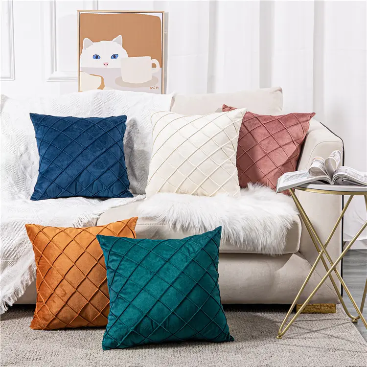 Hoogwaardige Nederlandse Fluwelen 3D Vierkante Woonkamer Sofa Hotel Home Decor Korte Pluis Licht Luxe Kussensloop Kussen Kussen cover