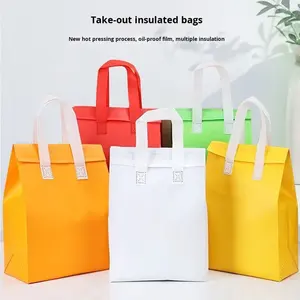 Sacs d'emballage à emporter en tissu non tissé laminé, isolés, pour boissons, avec poignée de longueur de main, jetables, en aluminium, personnalisés - Product Image 4