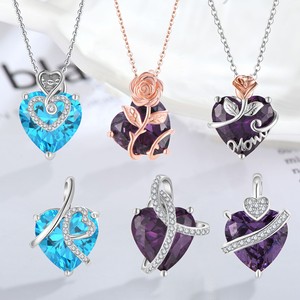 2024 Women's 925 Sterling Silver Mother's Love <strong>Necklace</strong> Purple CZ <strong>Heart</strong> Pendant Creative <strong>Heart</strong> Crystal Pendant Featuring Zircon